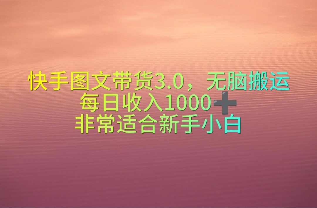 (10252期)快手图文带货3.0,无脑搬运,每日收入1000+,非常适合新手小白