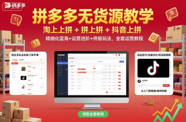 拼多多无货源教学，淘上拼 拼上拼 抖上拼，精细化蓝海 运营进阶 终极玩法，全套运营教程-51云资源