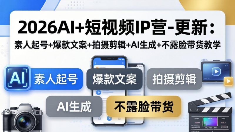 2026AI 短视频IP营-更新:素人起号 爆款文案 拍摄剪辑 AI生成 不露脸带货教学-51云资源