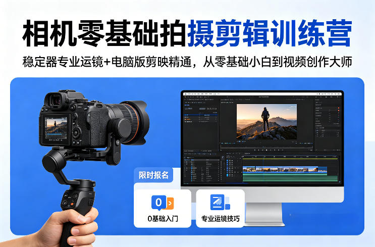 相机零基础拍摄剪辑训练营:稳定器专业运镜 电脑版剪映精通,从零基础小白到视频创作大师-51云资源