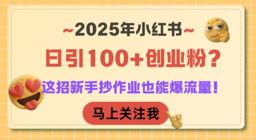2025年小红书日引100 创业粉？这招新手抄作业也能爆流量！-51云资源