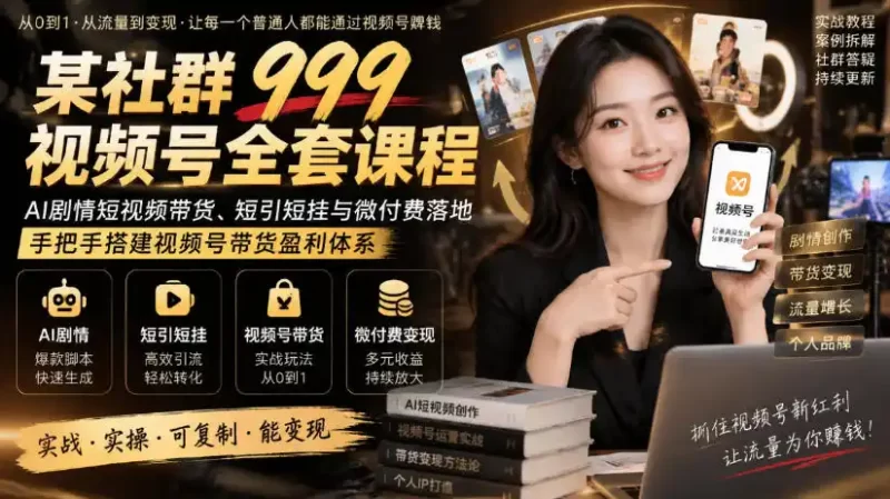 某社群999视频号全套课程,AI剧情短视频带货、短引短挂与微付费落地,手把手搭建视频号带货盈利体系-51云资源