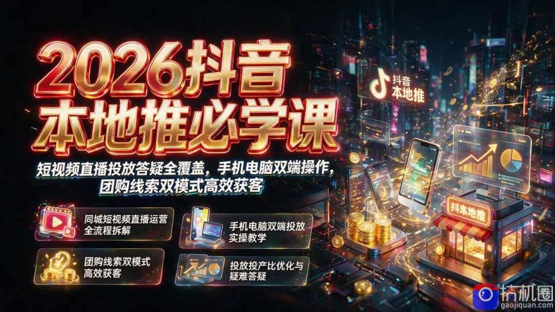 2026抖音本地推必学课|短视频直播投放答疑全覆盖,手机电脑双端操作,团购线索双模式高效获客-51云资源