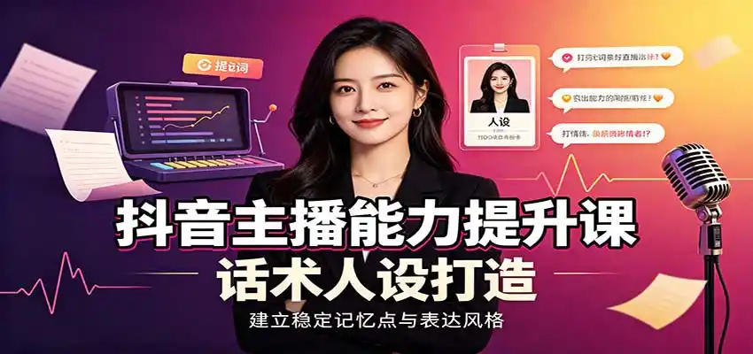 抖音主播能力提升课:账号底层逻辑,直播间搭建调试,话术人设打造全套教学-51云资源