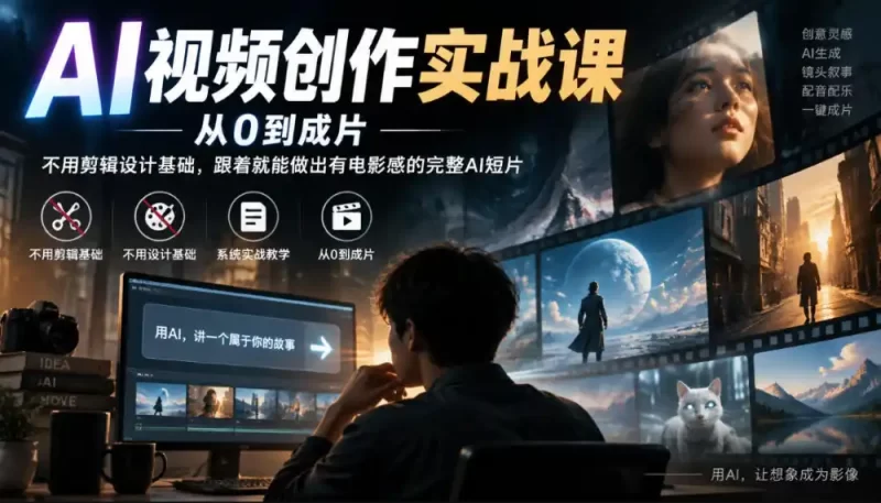 AI视频创作实战课,从0到成片,不用剪辑设计基础,跟着就能做出有电影感的完整AI短片-51云资源