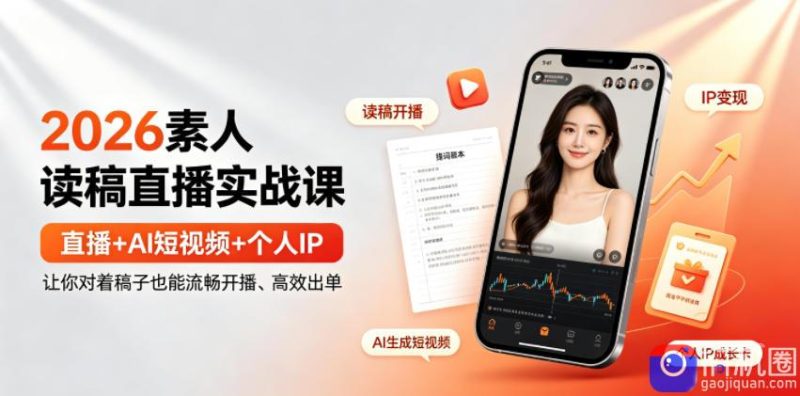 2026素人读稿直播实战课｜直播 AI短视频 个人IP，让你对着稿子也能流畅开播、高效出单-51云资源