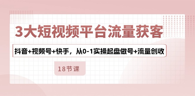 (10778期)3大短视频平台流量获客,抖音 视频号 快手,从0-1实操起盘做号 流量创收-51云资源