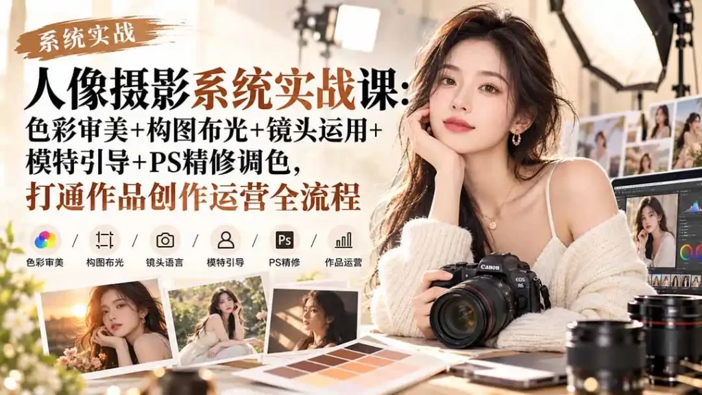 【无水印】人像摄影系统实战课：色彩审美 构图布光 镜头运用 模特引导 PS精修调色，打通作品创作运营全流程-51云资源