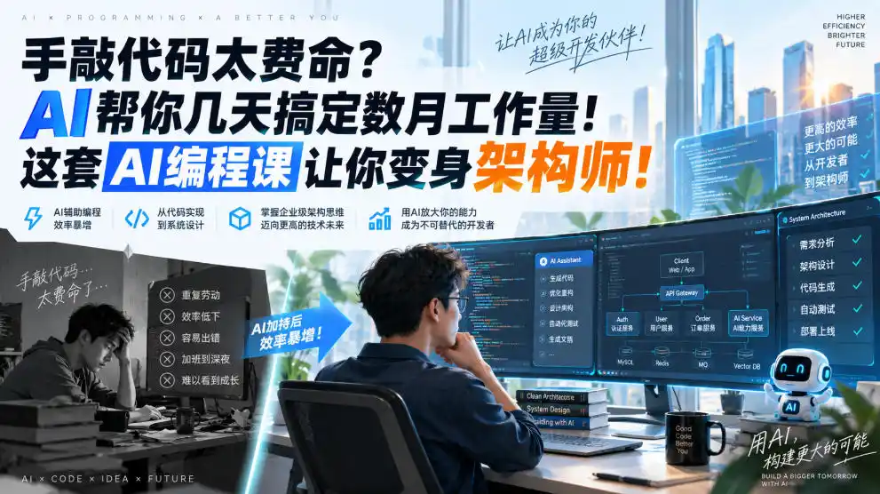 手敲代码太费命？AI帮你几天搞定数月工作量！这套AI编程课让你变身架构师！【原创双语字幕】-51云资源