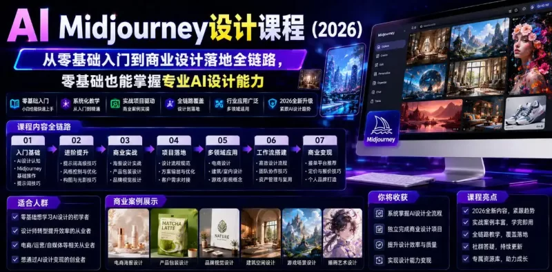 AI Midjourney设计课程(2026)，从零基础入门到商业设计落地全链路，零基础也能掌握专业AI设计能力(更新0913)-51云资源