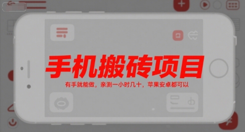 手机搬砖项目，有手就能做，亲测一小时几十，苹果安卓都可以-51云资源