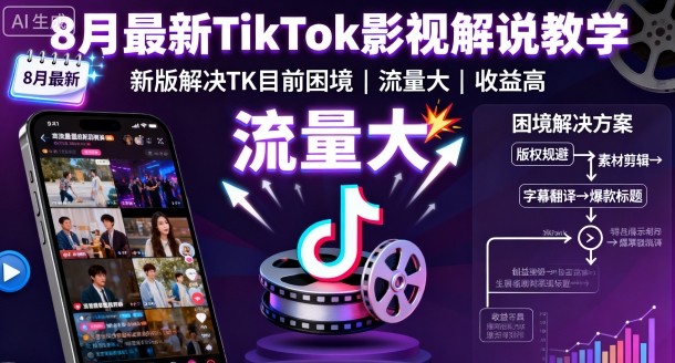 8月最新TikTok影视解说教学，新版解决TK目前困境，流量大，收益高-51云资源