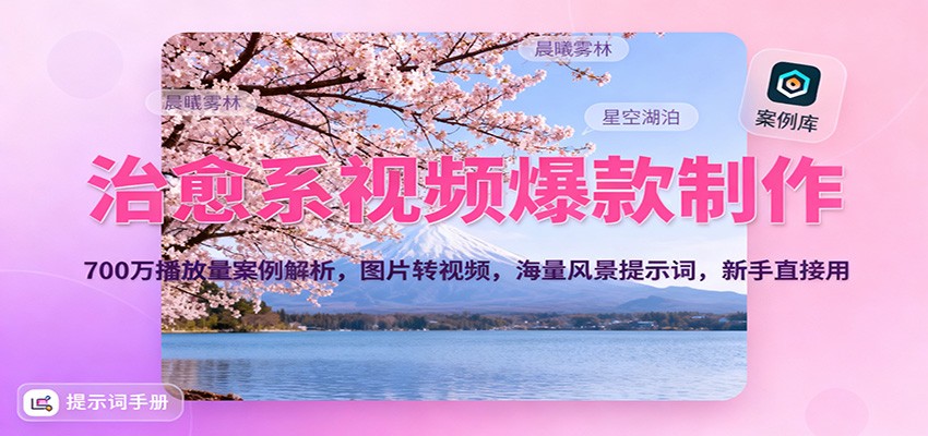 治愈系视频爆款制作，700万播放量案例解析，图片转视频，海量风景提示词，新手直接用-51云资源