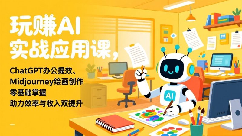玩赚AI实战应用课，ChatGPT办公提效、Midjourney绘画创作，零基础掌握，助力效率与收入双提升-51云资源