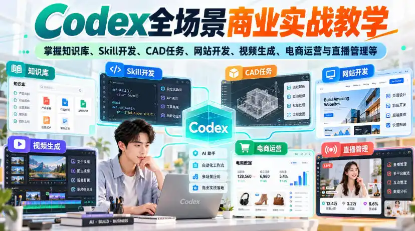 Codex全场景商业实战教学，掌握知识库、Skill开发、CAD任务、网站开发、视频生成、电商运营与直播管理等(更新1010)-51云资源