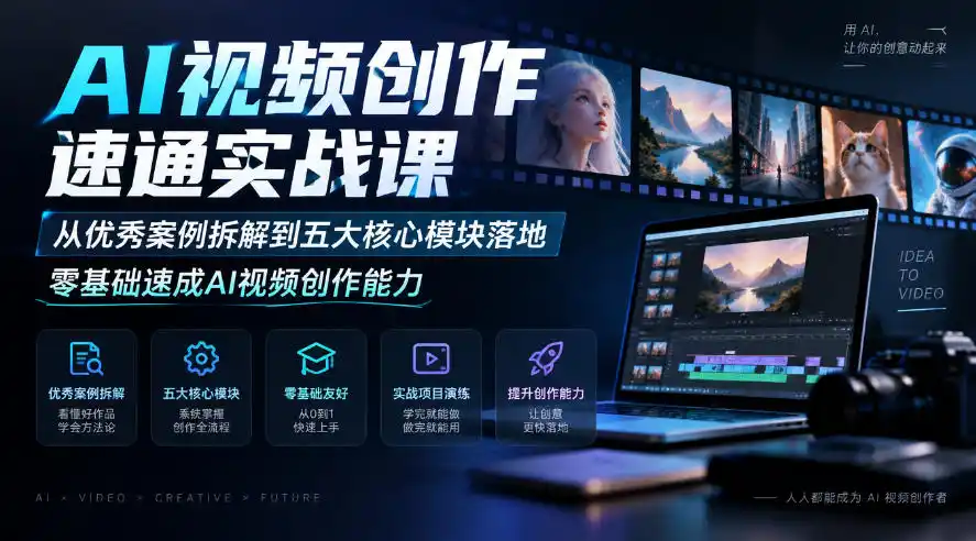 AI视频创作速通实战课｜从优秀案例拆解到五大核心模块落地，零基础速成AI视频创作能力-51云资源