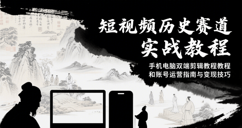 短视频历史赛道实战教程,手机电脑双端剪辑教程和账号运营指南与变现技巧-51云资源