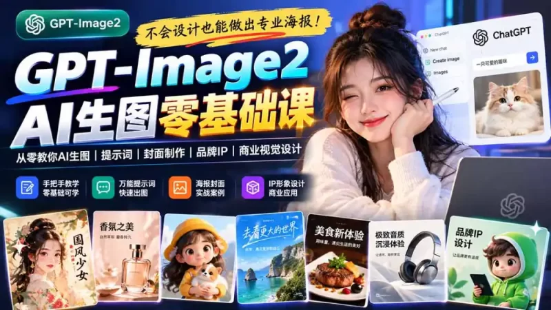 不会设计也能做出专业海报!GPT-Image2从零教你AI生图、提示词、封面制作、品牌IP与商业视觉设计-51云资源