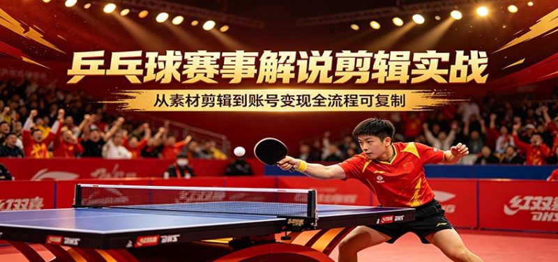 乒乓球赛事解说剪辑实战，从素材剪辑到账号变现全流程可复制-51云资源