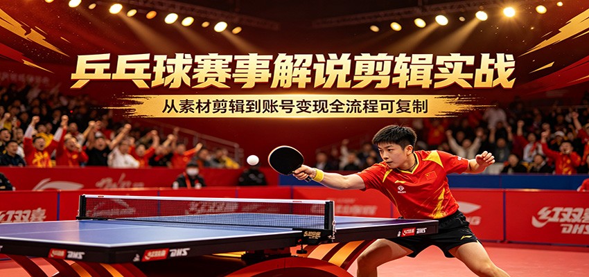 乒乓球赛事解说剪辑实战，从素材剪辑到账号变现全流程可复制-51云资源