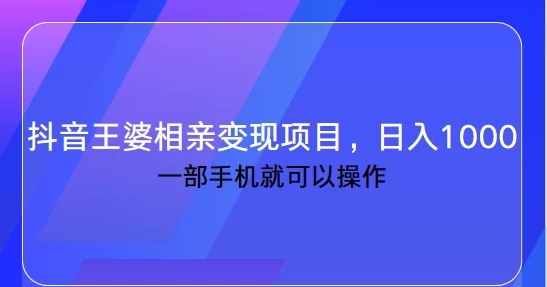 抖音王婆相亲变现私域项目，日入1000  一部手机就可操作-51云资源