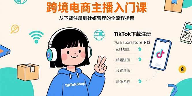 (15708期)跨境电商主播入门课,TikTok下载注册,支付工具配置,社媒账号管理全流程