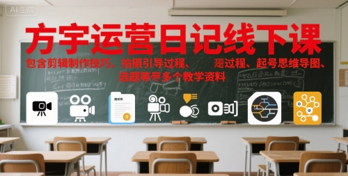 方宇运营日记线下课，包含剪辑制作技巧、拍摄引导过程、起号思维导图、选题等多个教学资料-51云资源