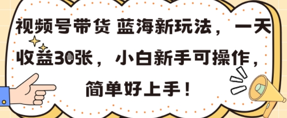 视频号带货蓝海新玩法,一天收益3张,小白新手可操作,简单好上手!-51云资源