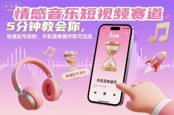 情感音乐短视频赛道，5分钟教会你，快速起号涨粉，手机简单操作即可完成-51云资源