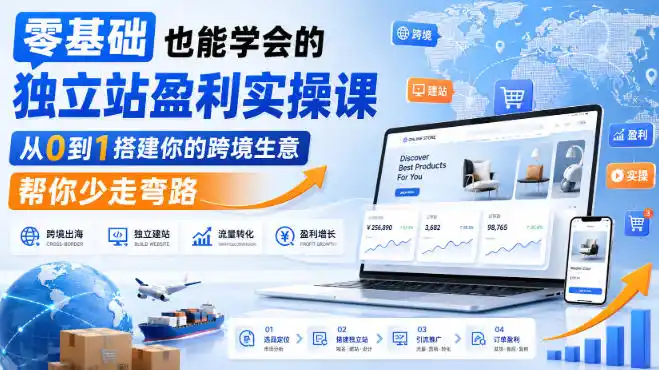 零基础也能学会的独立站盈利实操课，从0到1搭建你的跨境生意，帮你少走弯路-51云资源