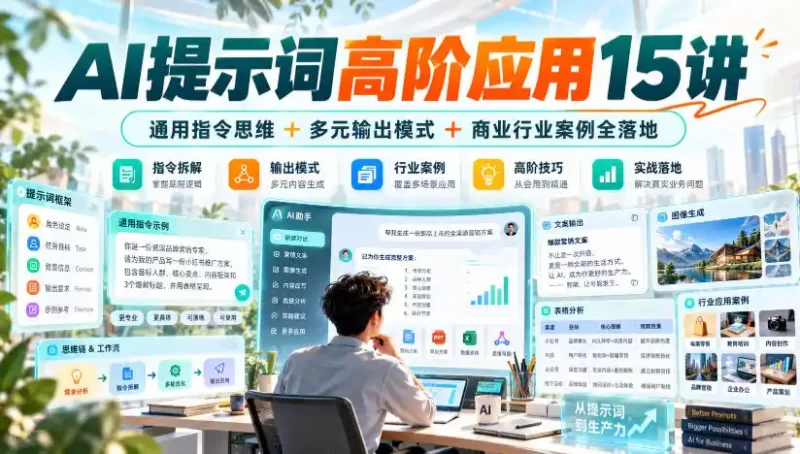 AI提示词高阶应用15讲｜通用指令思维 多元输出模式 商业行业案例全落地-51云资源