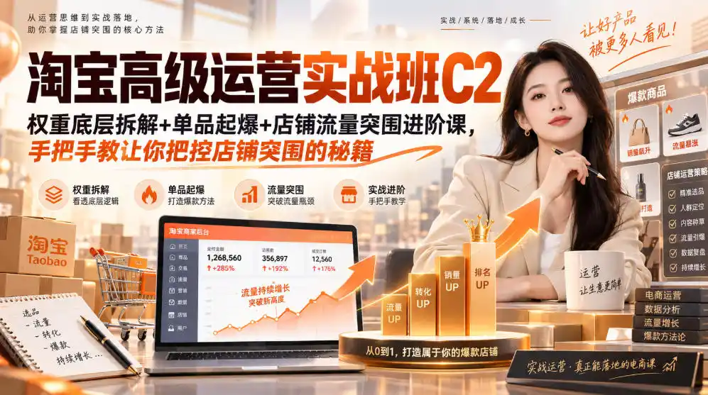 淘宝高级运营实战班C2|权重底层拆解 单品起爆 店铺流量突围进阶课,手把手教让你把控店铺突围的秘籍-51云资源