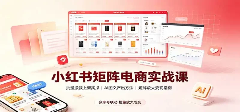 小红书矩阵电商实战课:批量搬款上架实操,AI图文产出,矩阵放大变现指南-51云资源