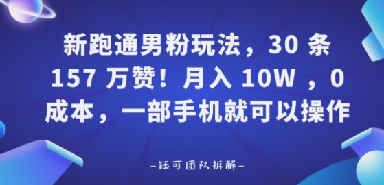 新跑通男粉玩法，30条157W赞，0成本，一部手机就可以操作-51云资源