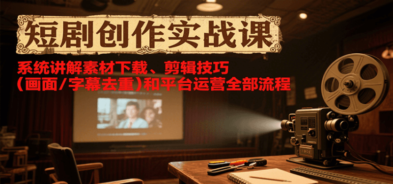 短剧创作实战课，系统讲解素材下载、剪辑技巧（画面/字幕去重）和平台运营全部流程-51云资源