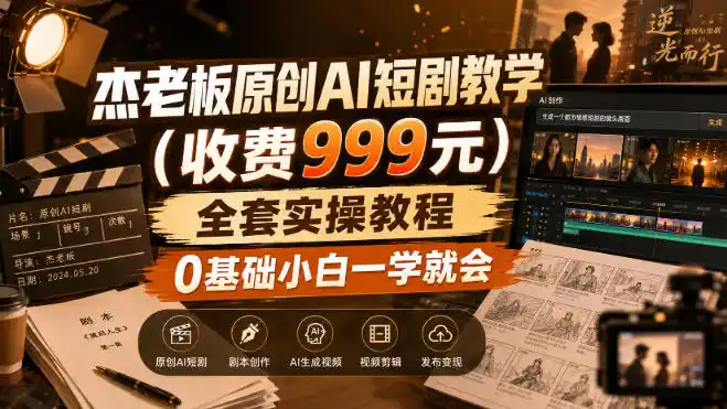 杰老板原创AI短剧教学(收费999元)，全套实操教程，0基础小白一学就会，非搬运技术-51云资源