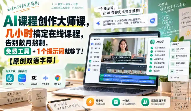 AI课程创作大师课,几小时搞定在线课程,告别数月熬制,免费工具 1个提示词就够了!【原创双语字幕】-51云资源