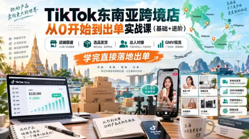 TikTok东南亚跨境店从0开始到出单实战课(基础 进阶),店铺搭建、选品发货、达人对接、GMV投流,学完直接落地出单-51云资源