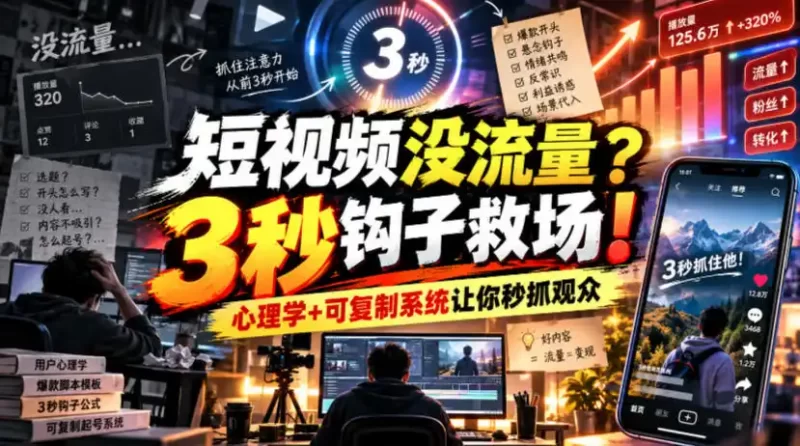 【无水印】短视频没流量?3秒钩子救场!心理学 可复制系统让你秒抓观众【原创双语字幕】-51云资源
