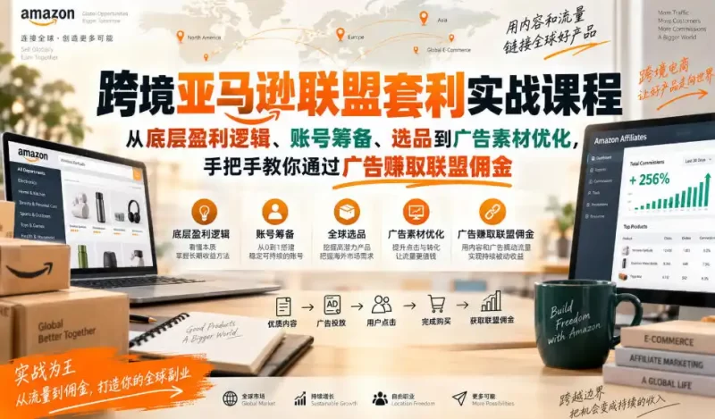 跨境亚马逊联盟套利实战课程,从底层盈利逻辑、账号筹备、选品到广告素材优化,手把手教你通过广告賺取联盟佣金-51云资源