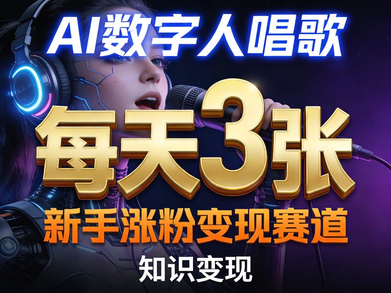 AI数字人唱歌,新手涨粉变现赛道,每天3张和知识付费,副业必备-51云资源