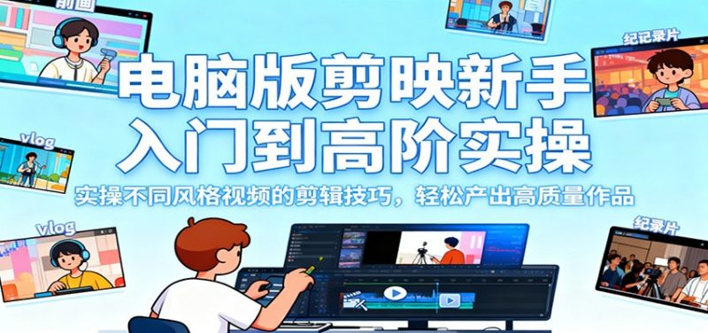 电脑版剪映新手入门到高阶实操,实操不同风格视频的剪辑技巧,轻松产出高质量作品-51云资源