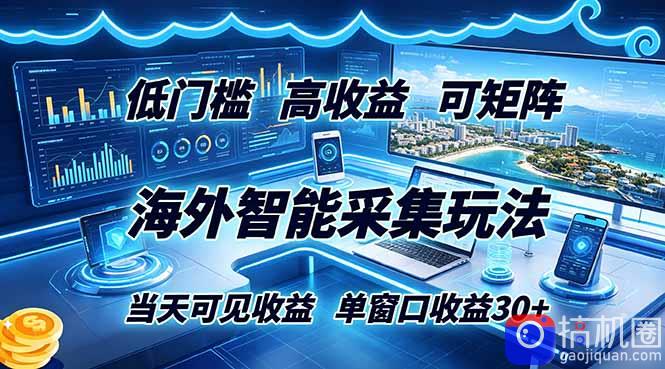 海外智能采集玩法，低门槛高单价可矩阵，当天可见收益，单窗口30-51云资源