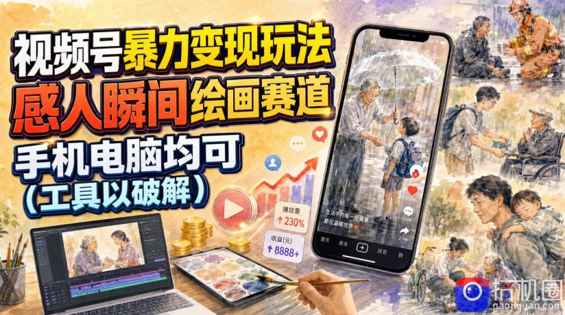视频号暴力变现玩法,感人瞬间绘画赛道,手机电脑均可