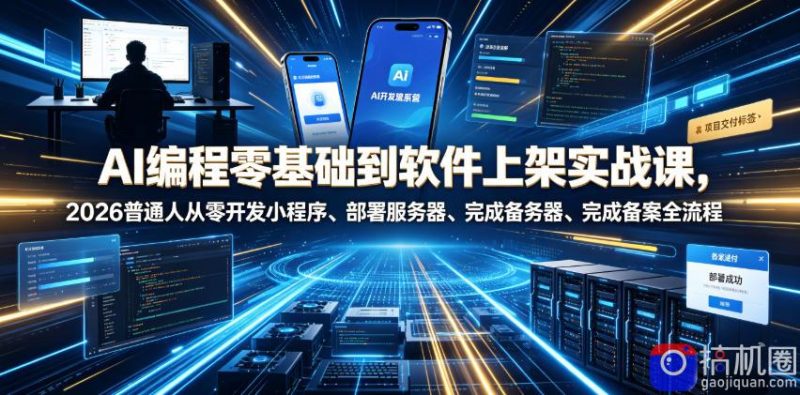 AI编程零基础到软件上架实战课,2026普通人从零开发小程序、部署服务器、完成备案全流程项目落地教程-51云资源