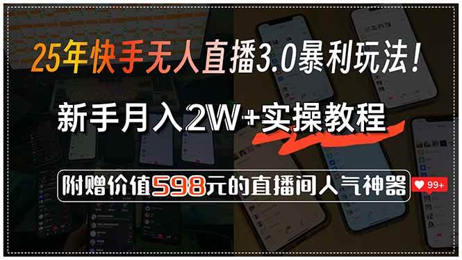 （15335期）25年快手无人直播3.0暴利玩法！，新手月入2W 实操教程，附赠价值598元…-51云资源