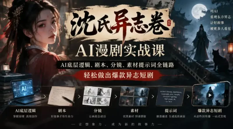 沈氏异志卷AI漫剧实战课|AI底层逻辑、剧本、分镜、素材提示词全链路,轻松做出爆款异志短剧-51云资源