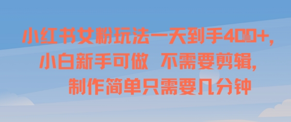 小红书女粉玩法一天到手4张，小白新手可做，不需要剪辑 制作简单只需要几分钟-51云资源