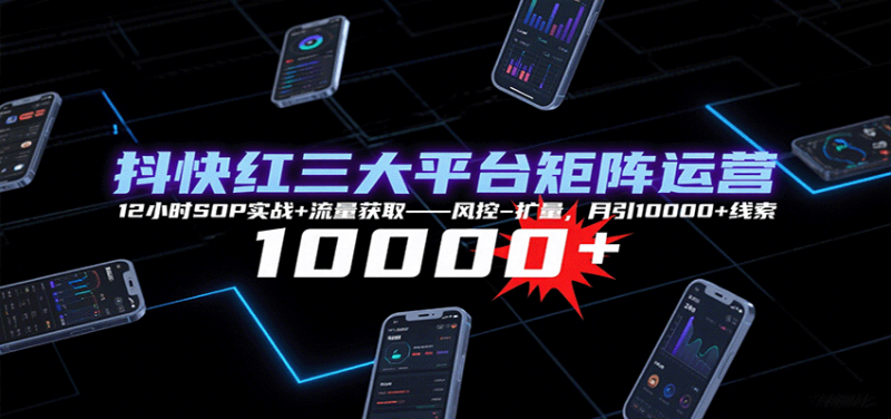 抖快红三大平台矩阵运营，12小时SOP实战 流量获取-风控-扩量，月引10000 线索-51云资源