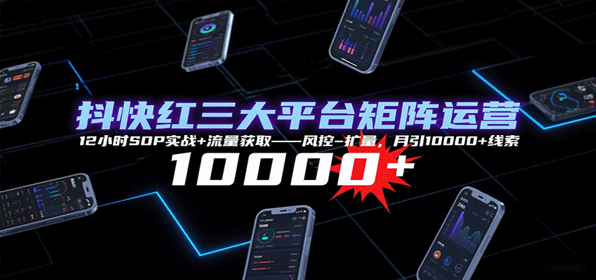 抖快红三大平台矩阵运营,12小时SOP实战 流量获取-风控-扩量,月引10000 线索-51云资源